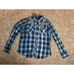 Buckle Pop Icon Clothing Men's Embroidered Button Up Long Sleeve Shirt Size XL